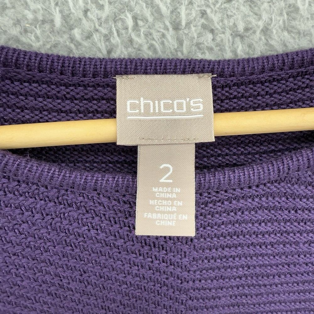 Chico's Open Knit Purple Sweater Textured Crochet Long Sleeve Womens 2 Large - Picture 2 of 7